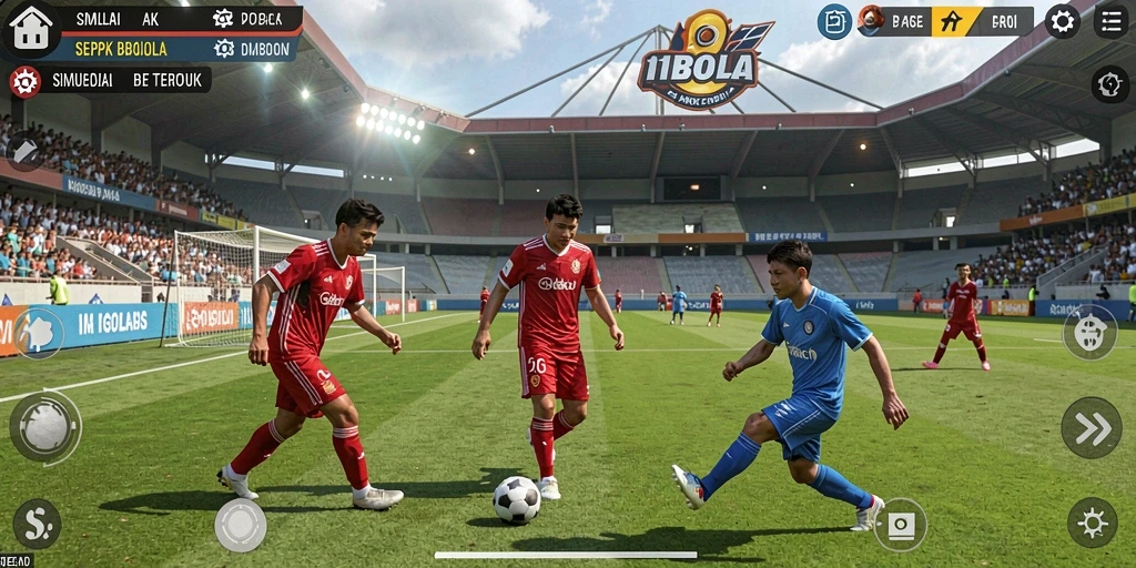 Tampilan gameplay menarik dari 11BOLA yang menampilkan simulasi sepak bola.
