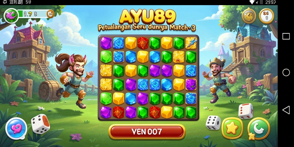 Tampilan menarik dari gameplay AYU89 dengan permata berwarna-warni.
