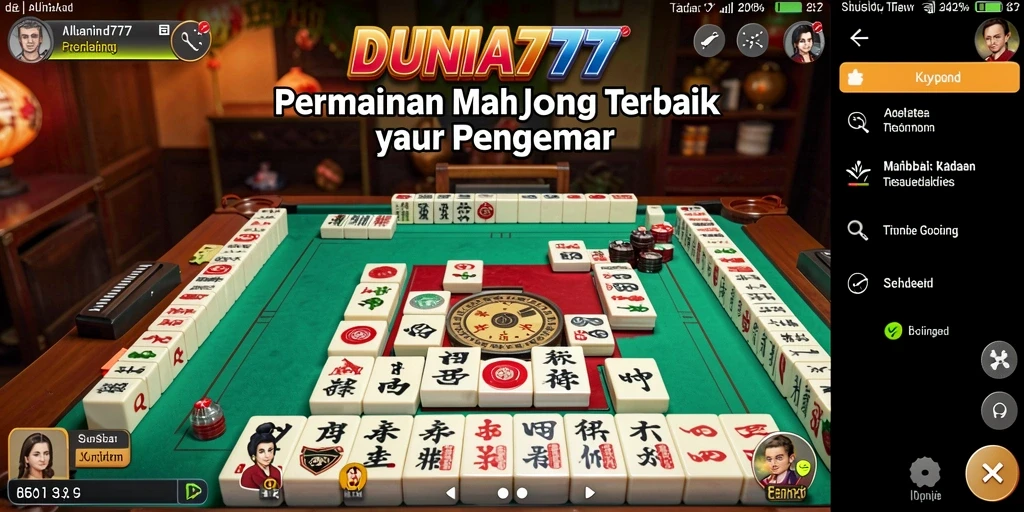 Tampilan gameplay DUNIA777 dengan ubin Mahjong yang berwarna-warni.