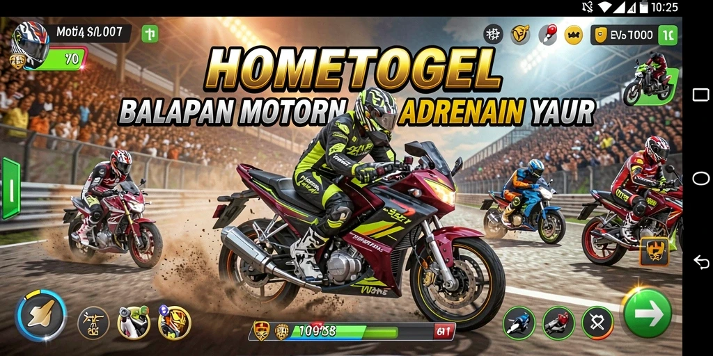 Gameplay seru HOMETOGEL dengan balapan motor yang menegangkan.