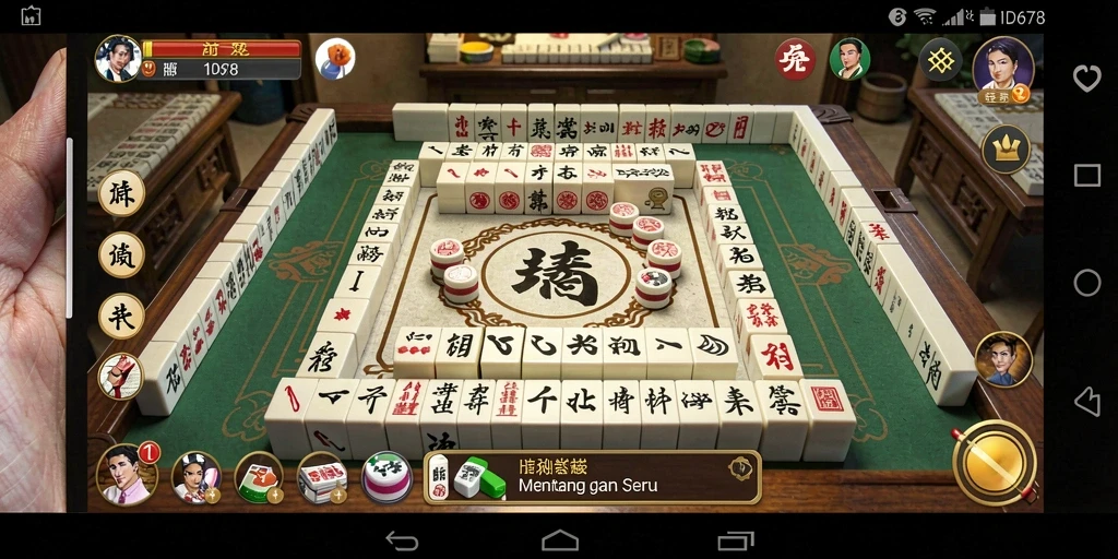 Tampilan layar permainan Mahjong yang penuh aksi dan menantang.