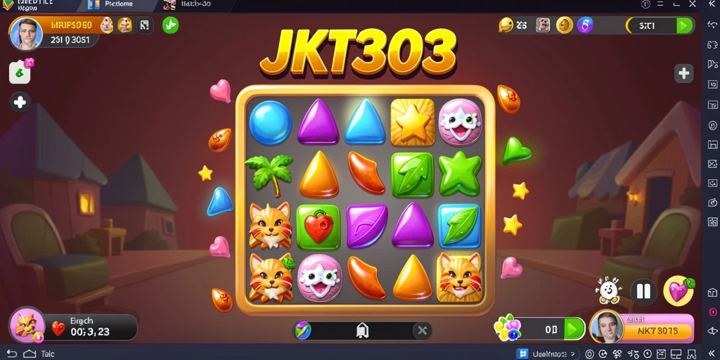 Tampilan gameplay JKT303 dengan permata berwarna yang mencolok.