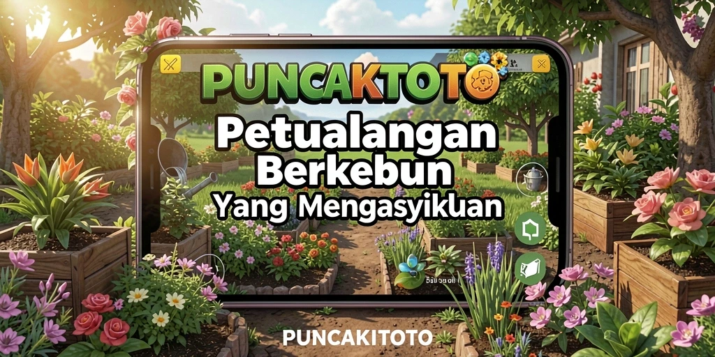 Screenshot PUNCAKTOTO menampilkan kebun yang subur dan aktivitas bermain yang seru.