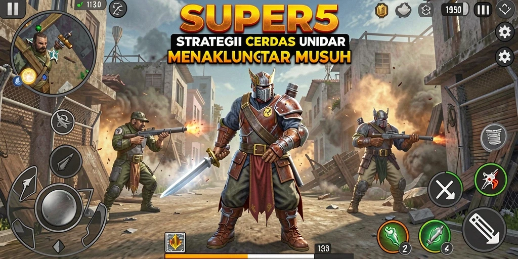 Tampilan gameplay SUPER5 menampilkan aksi strategi yang intens.